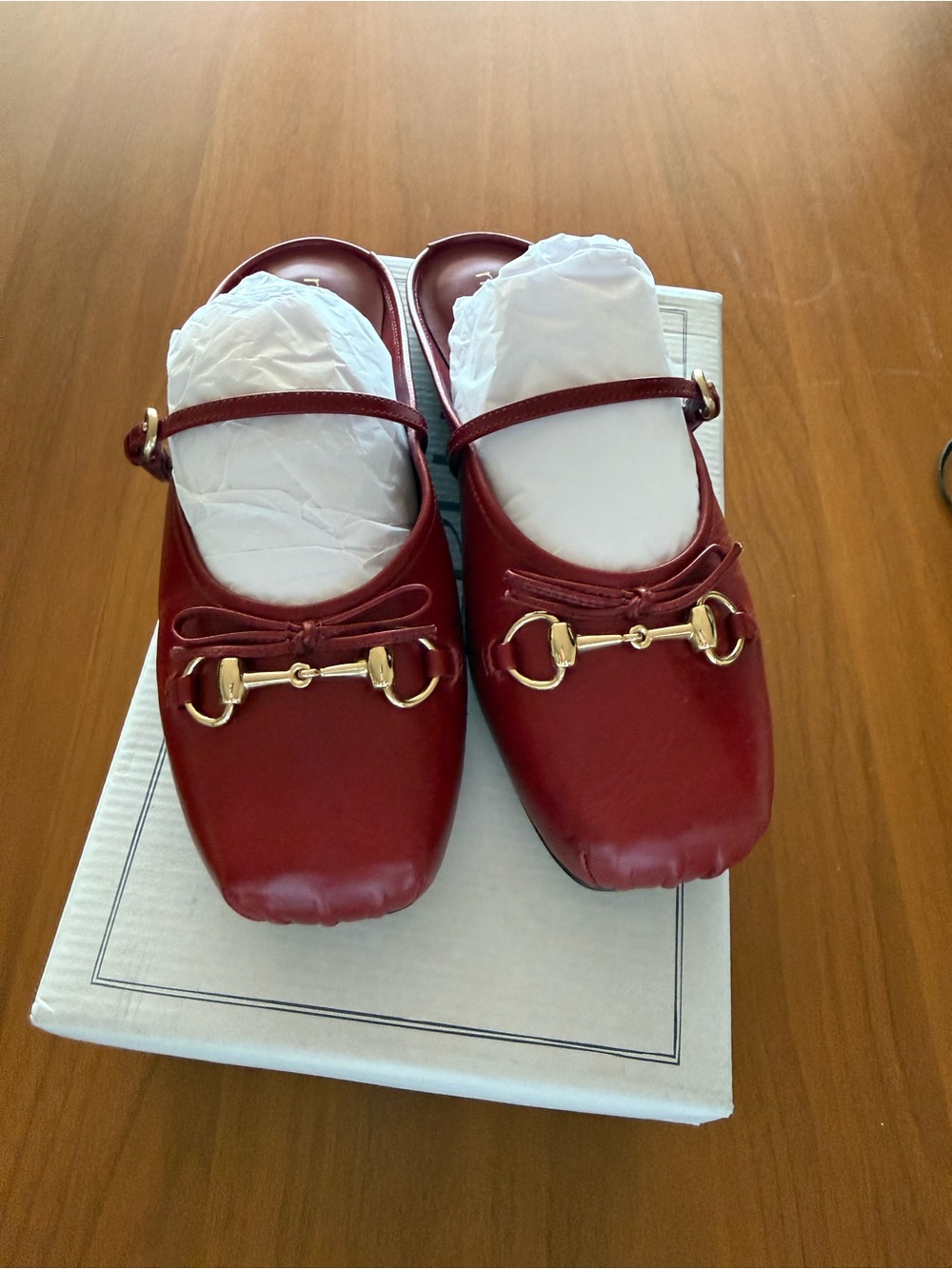 Maeve Burgundy Leather Mary-Jane Mule with Gold Horsebit